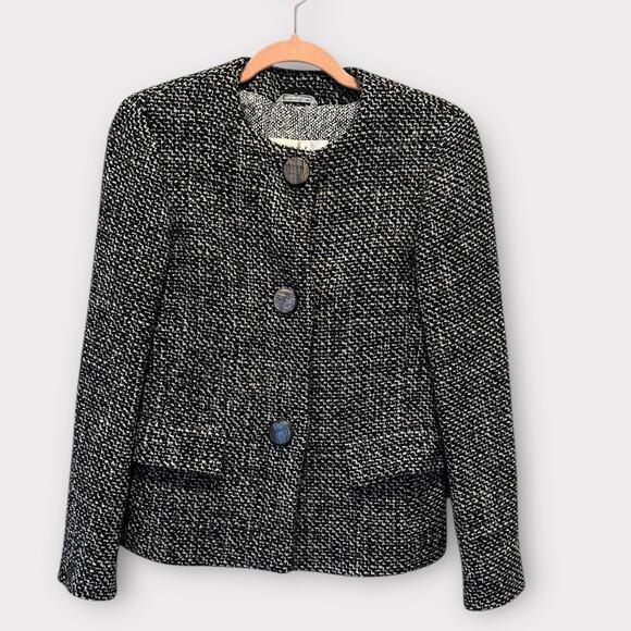 Vintage Max Mara Black Tweed Classic Blazer Jacket Size 8 - Picture 2 of 14